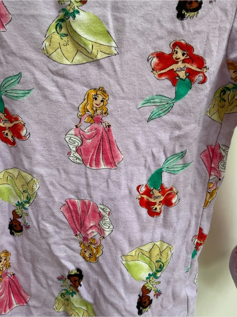 Disney Girls 5 Purple Princess Ariel Aurora Tiana & Long Sleeve Pajama Top Shirt